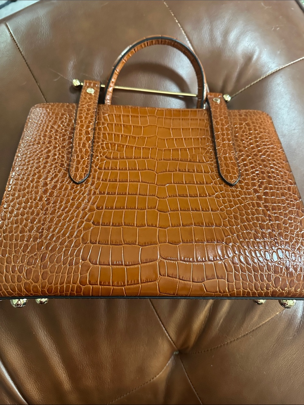 Strathberry Cognac Croc-Embossed Top-Handle Bag - Picture 5 of 10